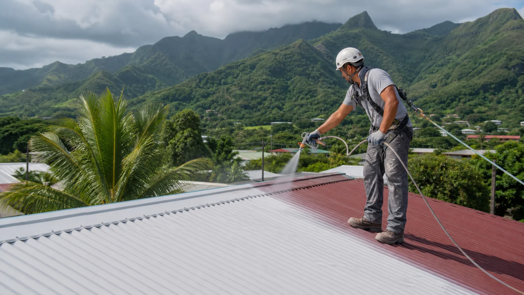 Peinture de toiture au pistolet airless à Tahiti